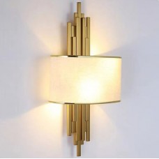 Απλίκα Τοίχου 2xE14 230V με Λευκό Καπέλο σε Χρυσαφί 955BRETON2W/WH